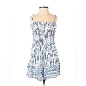 Blue and white strapless romper